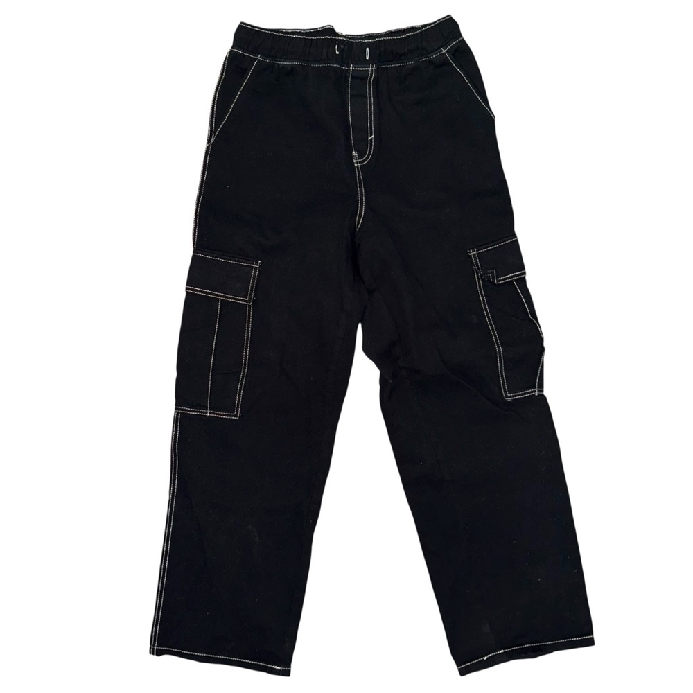 H&M Black Cargo Pants with White Contrast Stitching